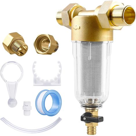 Filtre à eau réutilisable, filtre à eau de 1 pouce, filtre fin lavable avec adaptateur 3/4", pré-filtre à sédiments, filtre à eau spin-down pour eau de puits (1/5)