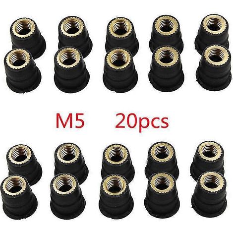 10/20 écrous à sertir en caoutchouc métriques M5 M6 5/6 mm pour pare-brise et carénage de moto tout-terrain Honda et Suzuki - 20 pièces M5 (1/5)