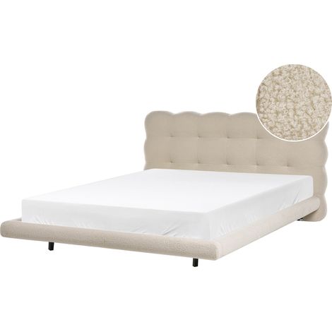 Cama de bouclé con cabecero con capitoné 160 x 200 cm somier de láminas patas de metal beige Soulisse (1/5)