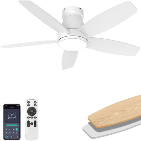Ventilateur‑lampe de plafond encastré blanc 107 cm, 6 vitesses, moteur silencieux réversible été/hiver, contrôle smartphone pour salon chambre jusqu'à 30m² (1/5)