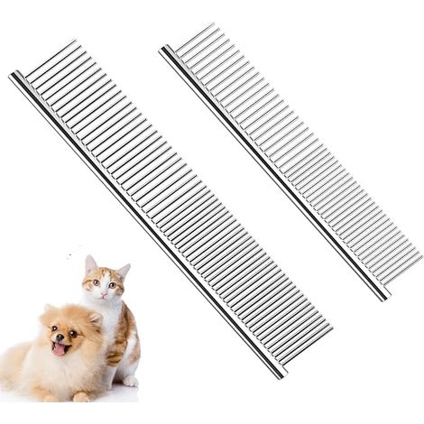 QAZQA Peignes pour chiens pour le toilettage, peigne pour chien en métal 2 packs avec dents arrondies, peigne pour chat en acier inoxydable pour enlever les enchevêtrements et les nœuds pour chiens et (1/5)