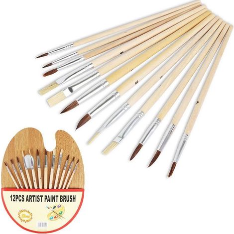Pinceau d’Art,Lot de 12 pinceaux à huile en crin de cheval et palette de bac à peinture en bois Kit de peinture acrylique pour débutants pour artistes et peintres amateurs (1/5)