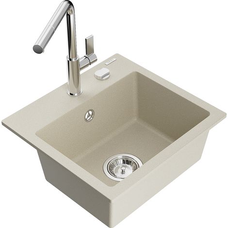 Mexen Milo 1-Becken-Granitspüle mit Mischbatterie Flora, Beige - 6505-69-670401-00 (1/5)