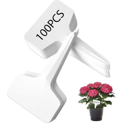 100 etiquetas para plantas, etiquetas para huerto, 10 x 6 cm, tipo T, de plástico, resistentes a la intemperie, blancas, impermeables, reutilizables, para jardín al aire libre.
