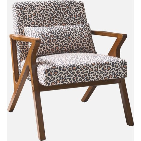 Sillón escandinavo de madera de hevea y estampado de leopardo