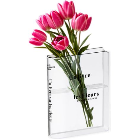 Vase en forme de livre, transparent, esthétique, pour fleurs, chambre à coucher, table, salon, bureau (1/5)