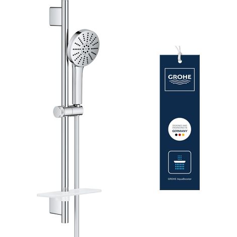 GROHE Vitalio Joy+ 120 Set Doccia: (doccetta ⌀ 120 mm 3 getti, risparmio idrico 6,3 l/min, protezione antiscottatura, tubo flessibile 1,75 m, asta 60 cm con piatto doccia), cromato, 1348660000 (1/5)