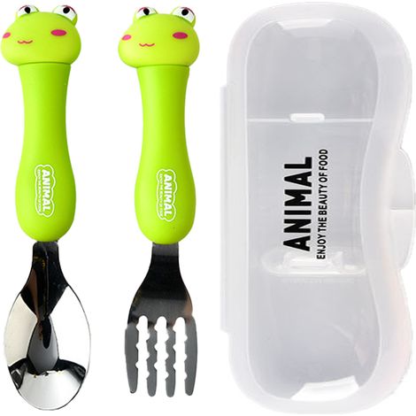 Cuillère Et Fourchette En Acier Inoxydable - Pour Enfants À Partir De 2 Ans - Set De Couverts Adaptés - 2 Pièces (1/5)