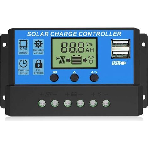 Contrôleur de Charge Solaire, Régulateur Intelligent de Batterie de Panneau Solaire à Deux Ports USB, Contrôleur de réverbère à écran LCD réglable Multifonction, 12V24V 30A-RAPANDA (1/5)