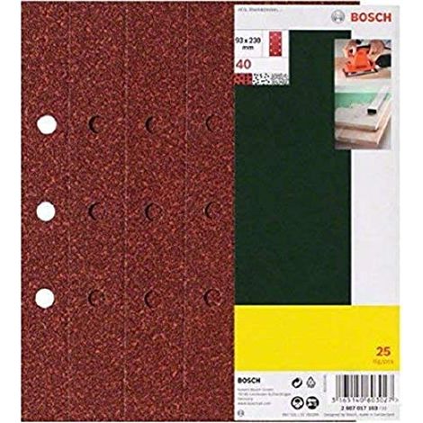 Set di fogli abrasivi per levigatrici orbitale, B&D con 8 fori, 93 x 230 mm, K120, 25 pezzi