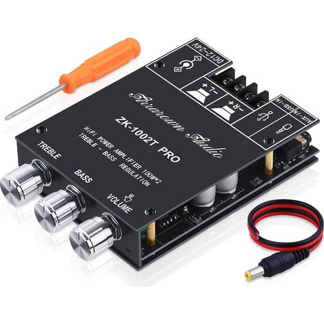 Amplificateur Audio Bluetooth - Carte Amplificatrice Stéréo 2.0 Canaux - 200 W - Entrées BT et AUX - Réglage Grave/Aigu - Alimentation DC 12-24 V - Pour Enceintes DIY