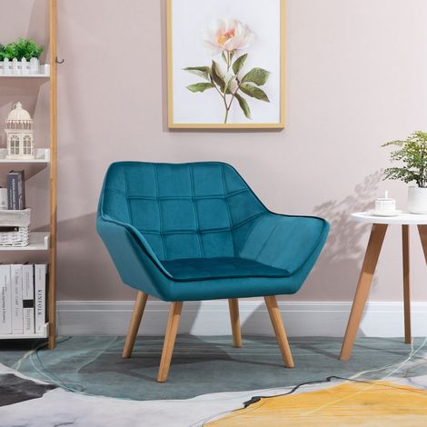 Skandinavischer Design-Schlafzimmersessel, Samt- und Holzsessel, Petrolblau, für Wohnzimmer oder Büro, 67 x 61,5 x 71 cm