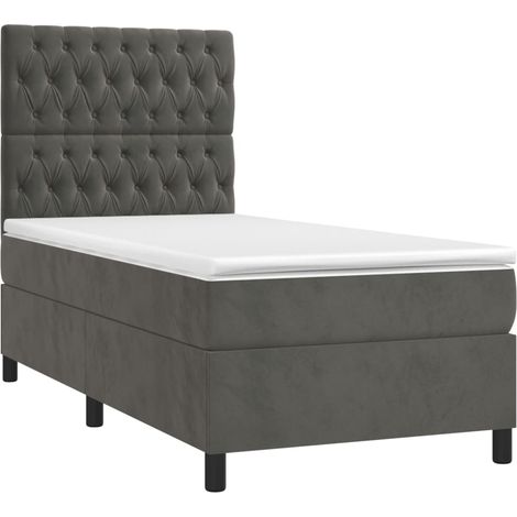 Estructura de cama LED con somier cabecero y colchón (80x200cm) en tejido de terciopelo gris oscuro TDL0208273 (1/5)