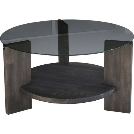Dmora - Tavolino da salotto Felino, Tavolo basso da caffè, Portariviste per divano, Ripiano da soggiorno, 75x75h40 cm, Antracite e Marrone (1/5)