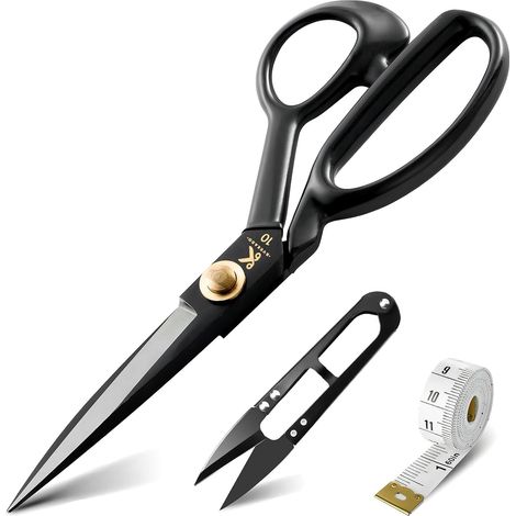 Ciseaux à tissu pour gaucher – Ciseaux en acier au carbone galvanisé de 26,8 cm (10,5 pouces), ciseaux de tailleur pour couper tissus, vêtements, cuir et matières premières (noir) (1/5)