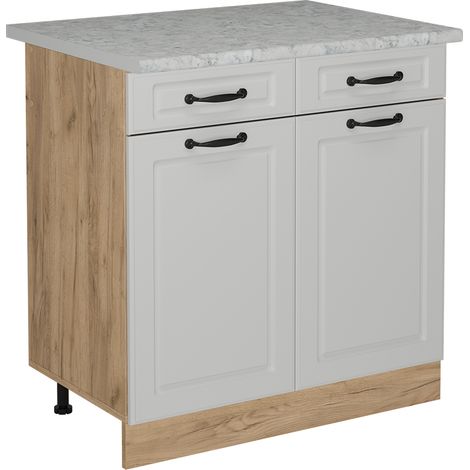 Mobiletto base per cucina R-Line, Bianco casa di campagna, 80 cm PL Marmo, Vicco