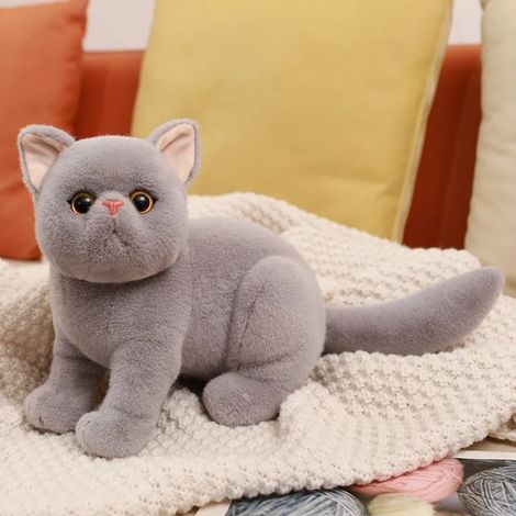 Chat en peluche réaliste de 26 cm, réplique d'un chat américain à poil court, jouet de décoration pour la maison (1/5)