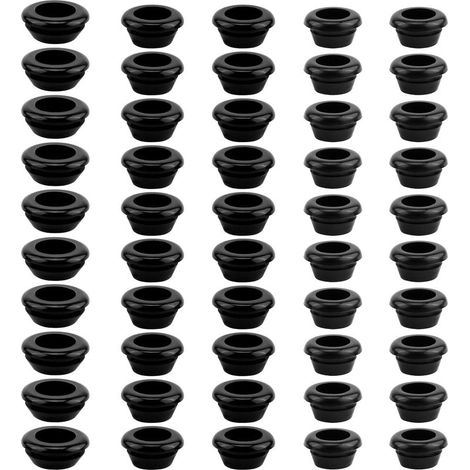 50 Pièces Bouchon Caoutchouc Noir, Oeillets de Câble Flexible en Caoutchouc, Diamètres Intérieurs 10mm, 12mm, 14mm, pour Protection de Fils et Câbles, pour Automobiles, Appareils Électriques (1/5)