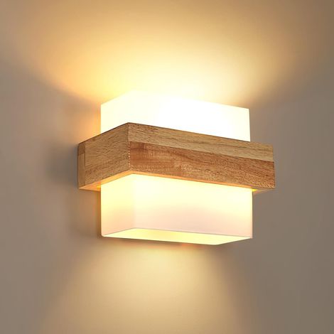 Wooden Indoor Wall Light Modern Wall Lamp E27 Wall Lighting Glass Lampshade for Bedroom Living Room Hallway Stairs Coffee Shop (1/5)