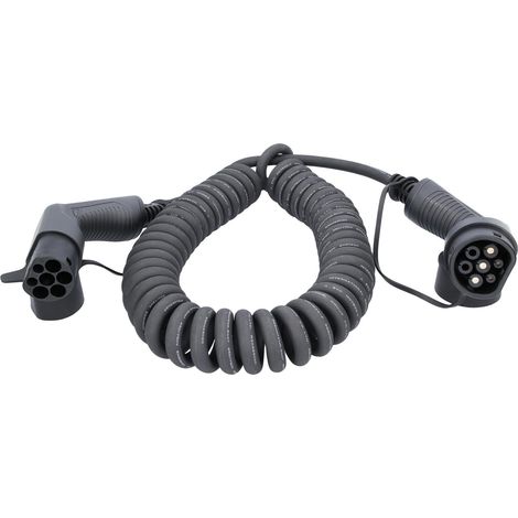 KS TOOLS Câble de charge efuturo spiralé, connecteur du type 2 vers le type 2, monophase, jusqu’à 7,4 kW, 32 A, 230 V, mode 3, 8 mètres ( 117.7350 )