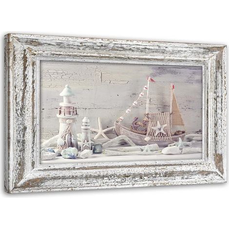 Quadro su tela, Marittimo Shabby Chic Beige - 120x80 (1/5)