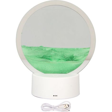Runder 3D-Bilderrahmen mit Treibsandmotiv, Klarglas, USB-betriebene LED-Beleuchtung, dynamisches Bild für Büro, Café, Zuhause, Grün (1/5)