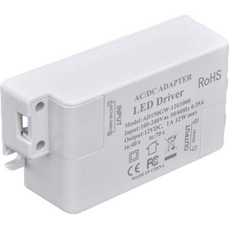 Alimentation LED 12W AC100‑240V vers DC12V/1A pour spots G4, MR11, MR16