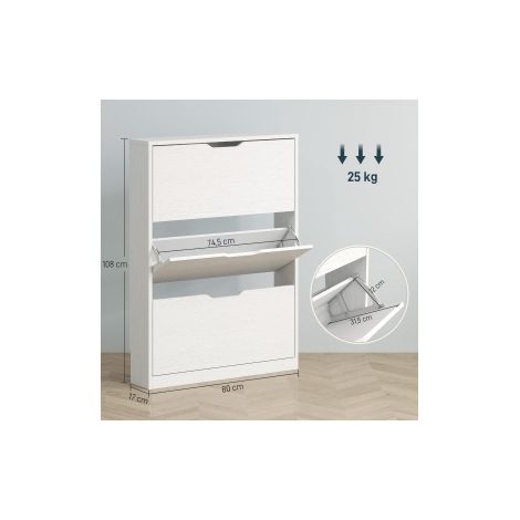 Meuble à chaussures mural 3 abattants blanc 80 x 17 x 108 cm pour 9-12 paires (1/5)
