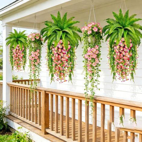 8 PCS Plantes Artificielles Suspendues Fougère Boston, Liseron et Herbe Persane, Plantes Tombantes Réalistes Résistantes UV Sans Entretien pour Décoration Maison Jardin (1/5)