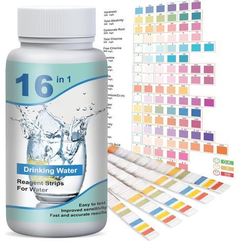 50 Pièces Bandelettes de Test pour Piscine, 16 en 1 Testeur de L'eau Potable, Analyse de la Qualité de L'eau Potable, Testeur D'eau pour Eau de Piscine et Spa (1/5)