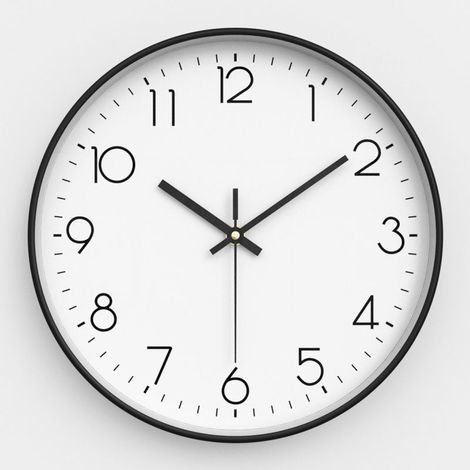 Runde Wanduhr, 29 cm, gut lesbar, geräuschlos, batteriebetrieben, schwarz