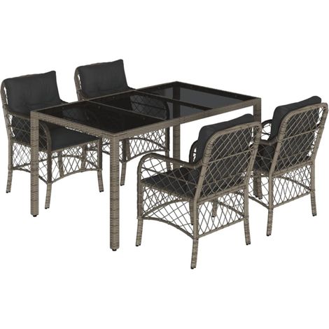 Maison Exclusive - 5-tlg. Garten-Essgruppe mit Kissen Grau Poly R
