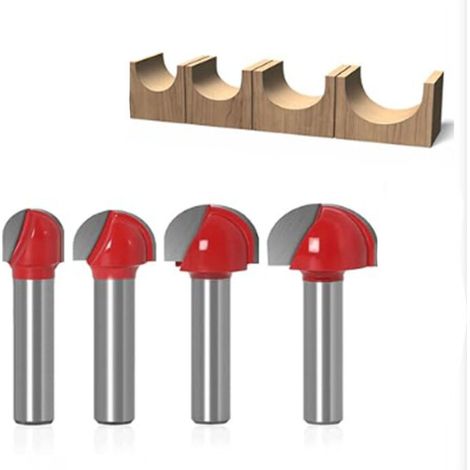 Fraise à Fond Rond Bois, 4PCS Router Bits 8mm Tige 16/ 22/25/32mm Fraise à gorges Carbure Queue Fraise à Rainurer pour Défonceuse Outil de Coupe Bit de Routeur (1/5)