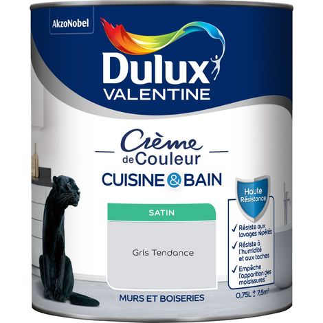 Dulux Valentine Peinture Intérieure Crème de Couleur Cuisine et Salle de bain - Satin Gris Tendance 0,75 L