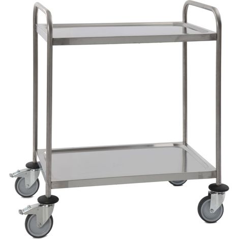 Chariot Inox soudé avec poignée 2 Plateaux 880 x 580 x H1015 mm - Matériel CHR Pro