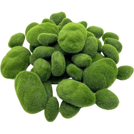25 pierres de mousse artificielle - 3 tailles - Boules de mousse verte et pierres recouvertes de mousse - Boules de mousse verte - Mousse artificielle - Décoration pour compositions florales, jardins (1/5)