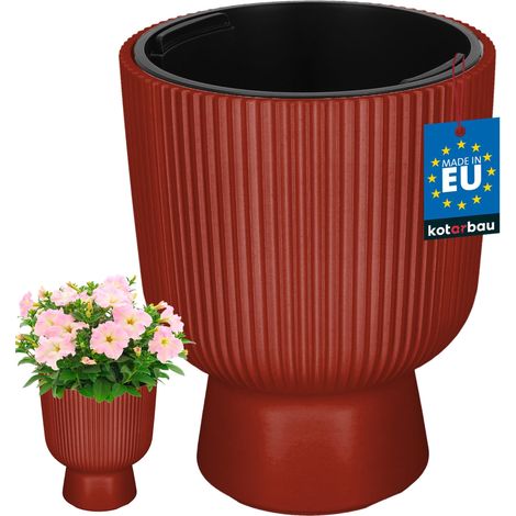 KOTARBAU® Pot de Fleur - Pot Plastique Plante Ø 23 cm - avec Bac Intérieur - Pot de Jardin - Pot de Fleur Exterieur - H : 30 cm - PVC - Cuivré - Nervuré (1/4)