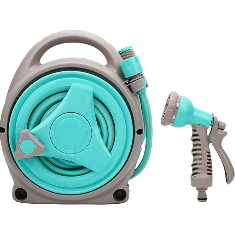 Enrouleur de tuyau d'arrosage portable de 15 m avec buse, support de tuyau d'arrosage manuel pour l'arrosage extérieur. (1/5)