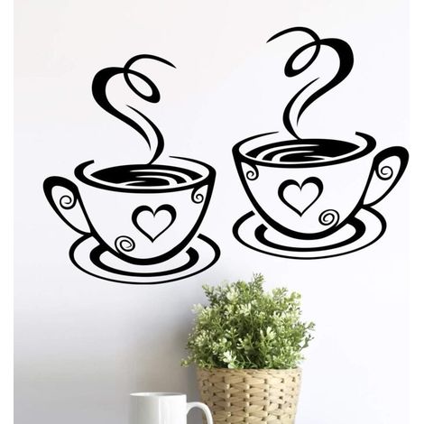 Set mit 2 Vinyl-Wandaufklebern für Küchentassen mit Liebeszitat für Kneipendekoration, Café-Teedekoration, abnehmbarer Wandaufkleber, schwarze Tasse, Heimdekoration, Geschäft (A)