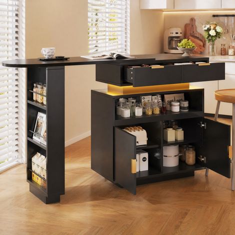 Mesa extensible con almacenaje MDF negra 115-183 cm OKMYHOME (1/5)
