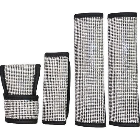 Funda de freno de mano con diseño de diamante, funda de palanca de cambios suspendida, funda de espejo retrovisor, cinturón de seguridad, hombreras de cristal para el interior del coche. (1/5)