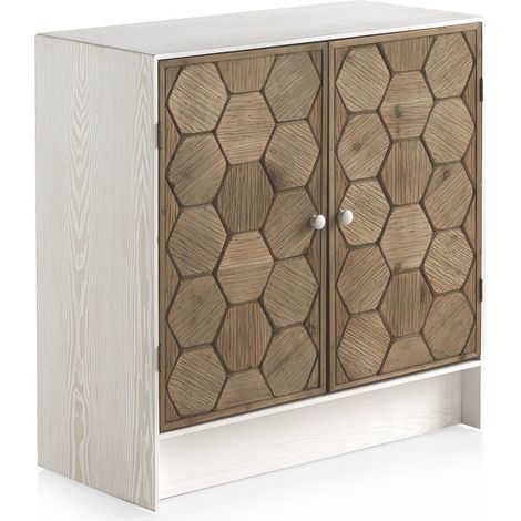 Buffet blanc en bois de fresno décor hexagonal rustique - Blanc frêne et bois naturel (1/5)