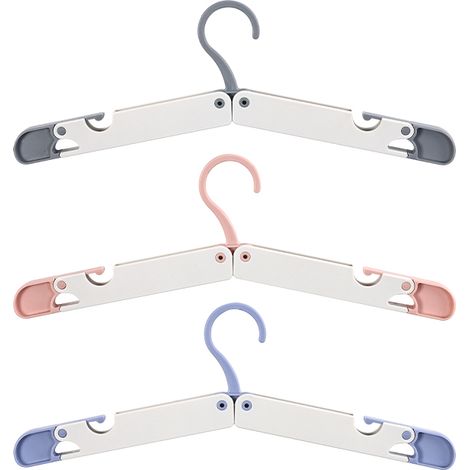 CSPARKV 3 Pack Travel Hangers Set - Foldable, Heavy Duty, Non-Slip, Space Saver (Grey, Pink, Blue) with Gift Box, Tape Measure and Storage Bag