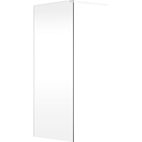 Vente-Unique – Paroi de douche à l'italienne 120x200 cm – Verre trempé 6 mm – Finition blanche mate – Barre de stabilisation ajustable incluse (1/3)