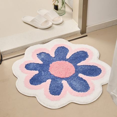 Tapis de Bain 15,8 X 15,8 Pouces, Tapis de Bain Mignon Magueite, Tapis de Sol Antidéapant pou Salle de Bain, Tapis de Salle de Bain Lavable, Tapis de Bain Absobant pou Chambe à Couche,(Bleu) (1/3)