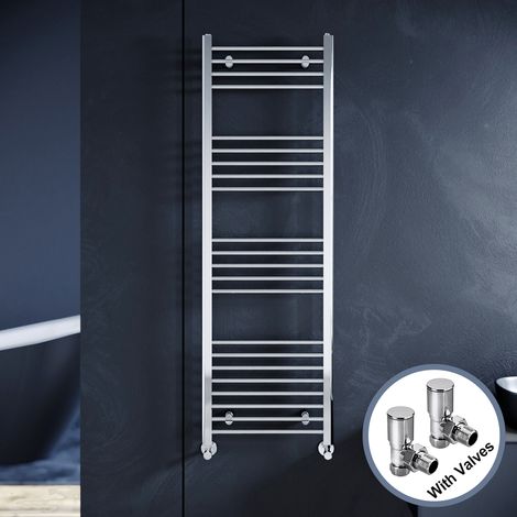 ELEGANT 1600 x 500 mm Efficient Radiator Straight Towel Rail Radiator Chrome Bathroom Radiator + Angled Radiator Valves (1/5)