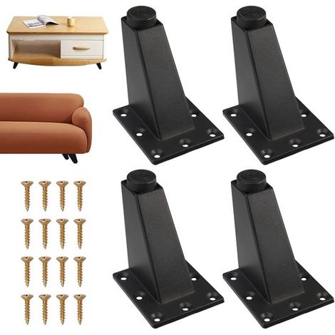 Pieds de meubles noirs Dailygoods, lot de 4, réglables en hauteur (0,5 mm), pieds triangulaires pour meubles, en métal résistant à l'usure, capacité de charge 400 kg (1/5)