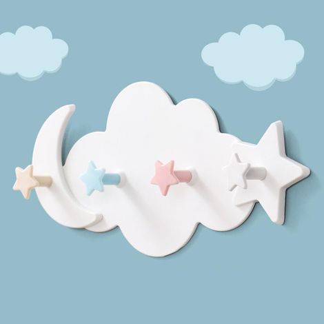 Porte-clés mural Porte-Clés Mur Adhésif Sans Traces en Forme Nuage et Étoile avec 4 Crochets pour Maison Style Déco Jouet (1/5)