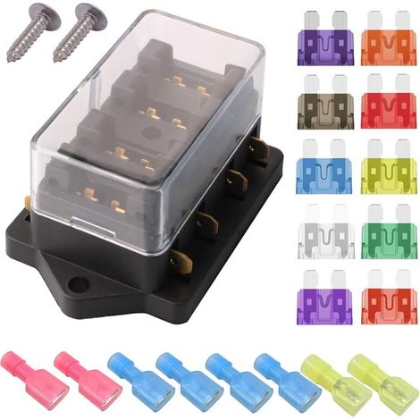 1 Boîte à Fusibles 4 Voies, Support 32V 40A, Connecteur 6,3 mm, Fusible à Lame, Pour Voiture Bateau (1/5)