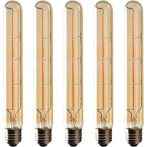 Lot de 5 ampoules LED tubulaires T225 à filament Edison, 6 W, culot E27, blanc chaud, verre jaune, pour éclairage décoratif, 220-240 V CA-AquaForge (1/4)